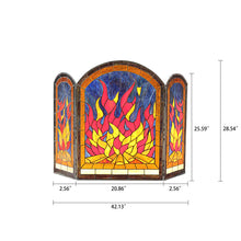 Load image into Gallery viewer, RADIANCE goods Fire 3pcs Arched Folding Stained Glass Fireplace Screen 42&quot; Wide
