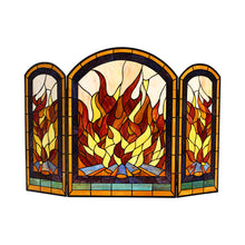 Load image into Gallery viewer, RADIANCE goods Fire 3pcs Arched Folding Stained Glass Fireplace Screen 42&quot; Wide
