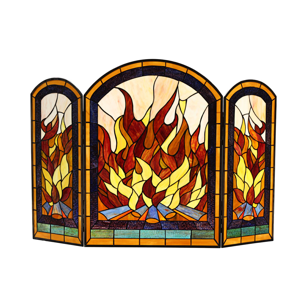 RADIANCE goods Fire 3pcs Arched Folding Stained Glass Fireplace Screen 42