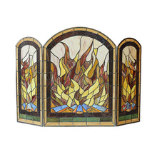 Load image into Gallery viewer, RADIANCE goods Fire 3pcs Arched Folding Stained Glass Fireplace Screen 42&quot; Wide
