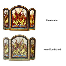 Load image into Gallery viewer, RADIANCE goods Fire 3pcs Arched Folding Stained Glass Fireplace Screen 42&quot; Wide
