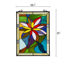 Load image into Gallery viewer, RADIANCE goods Floral Stained Glass Window Panel 25&quot;x18.11&quot;
