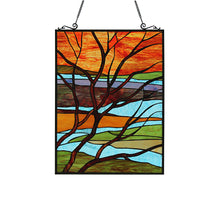 Load image into Gallery viewer, RADIANCE goods Landscape Stained Glass Window Panel 24.21&quot;x17.52&quot;
