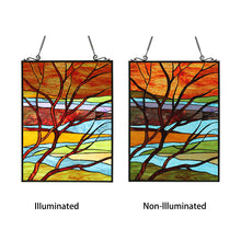Load image into Gallery viewer, RADIANCE goods Landscape Stained Glass Window Panel 24.21&quot;x17.52&quot;
