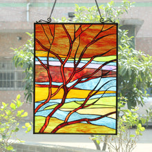Load image into Gallery viewer, RADIANCE goods Landscape Stained Glass Window Panel 24.21&quot;x17.52&quot;
