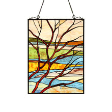 Load image into Gallery viewer, RADIANCE goods Landscape Stained Glass Window Panel 24.21&quot;x17.52&quot;
