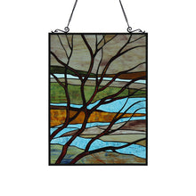 Load image into Gallery viewer, RADIANCE goods Landscape Stained Glass Window Panel 24.21&quot;x17.52&quot;
