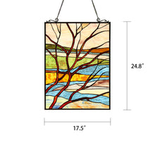 Load image into Gallery viewer, RADIANCE goods Landscape Stained Glass Window Panel 24.21&quot;x17.52&quot;

