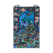 Load image into Gallery viewer, RADIANCE goods Tiffany-Style Peacock Stained Glass Verical Hanging Window Panel 32&quot; Tall
