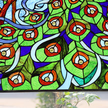 Load image into Gallery viewer, RADIANCE goods Tiffany-Style Peacock Stained Glass Verical Hanging Window Panel 32&quot; Tall
