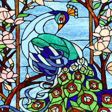 Load image into Gallery viewer, RADIANCE goods Tiffany-Style Peacock Stained Glass Verical Hanging Window Panel 32&quot; Tall
