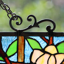 Load image into Gallery viewer, RADIANCE goods Tiffany-Style Peacock Stained Glass Verical Hanging Window Panel 32&quot; Tall
