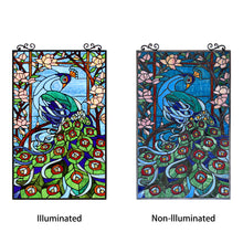 Load image into Gallery viewer, RADIANCE goods Tiffany-Style Peacock Stained Glass Verical Hanging Window Panel 32&quot; Tall
