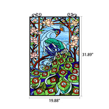 Load image into Gallery viewer, RADIANCE goods Tiffany-Style Peacock Stained Glass Verical Hanging Window Panel 32&quot; Tall
