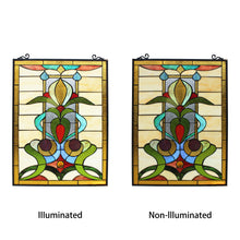 Load image into Gallery viewer, RADIANCE goods Floral Stained Glass Window Panel 25&quot;x18.11&quot;
