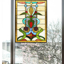 Load image into Gallery viewer, RADIANCE goods Floral Stained Glass Window Panel 25&quot;x18.11&quot;
