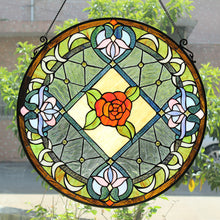 Load image into Gallery viewer, RADIANCE goods Floral Stained Glass Window Panel 25&quot;x25&quot;
