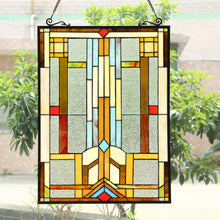 Load image into Gallery viewer, RADIANCE goods Geometric Stained Glass Window Panel 25&quot;x17.72&quot;
