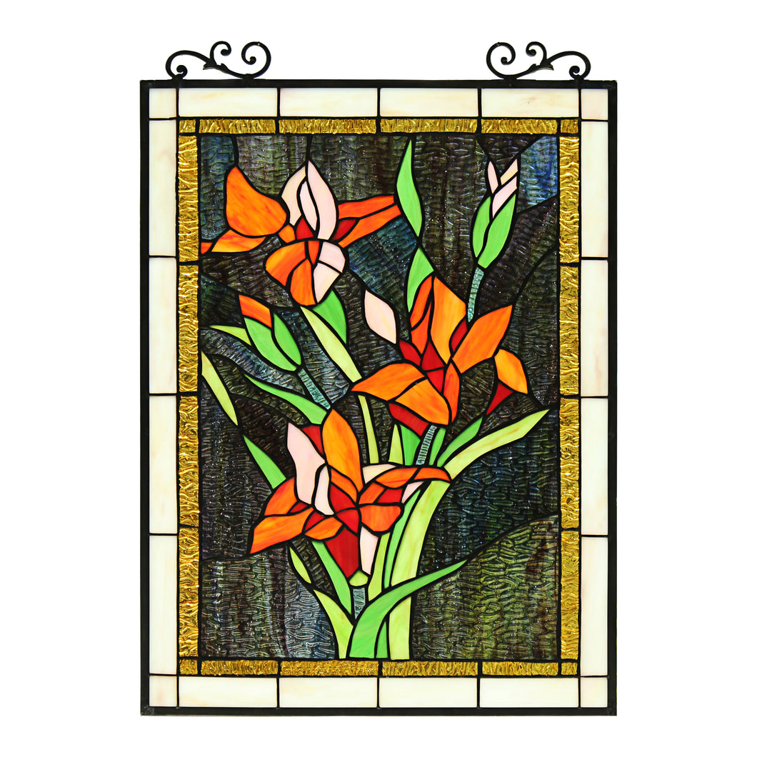 RADIANCE goods Floral Tiffany-Style Stained Glass Verical Hanging Window Panel 24