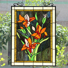 Load image into Gallery viewer, RADIANCE goods Floral Tiffany-Style Stained Glass Verical Hanging Window Panel 24&quot; Tall
