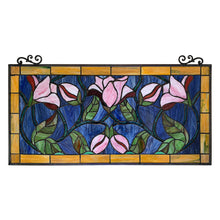 Load image into Gallery viewer, RADIANCE goods Floral Stained Glass Window Panel 33.7&quot;x15.75&quot;

