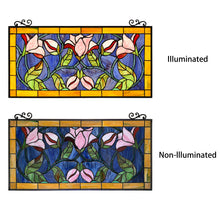 Load image into Gallery viewer, RADIANCE goods Floral Stained Glass Window Panel 33.7&quot;x15.75&quot;
