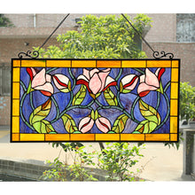 Load image into Gallery viewer, RADIANCE goods Floral Stained Glass Window Panel 33.7&quot;x15.75&quot;
